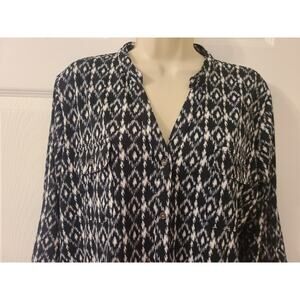 Faded Glory Women's XL Multicolor Geometric 3/4 Roll Tab Sleeve V-Neck Blouse